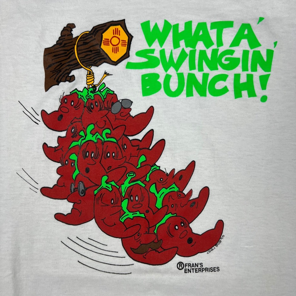 Vintage 1990 Swingin Bunch Chili Peppers Graphic T-Shirt Large Single Stitch USA
